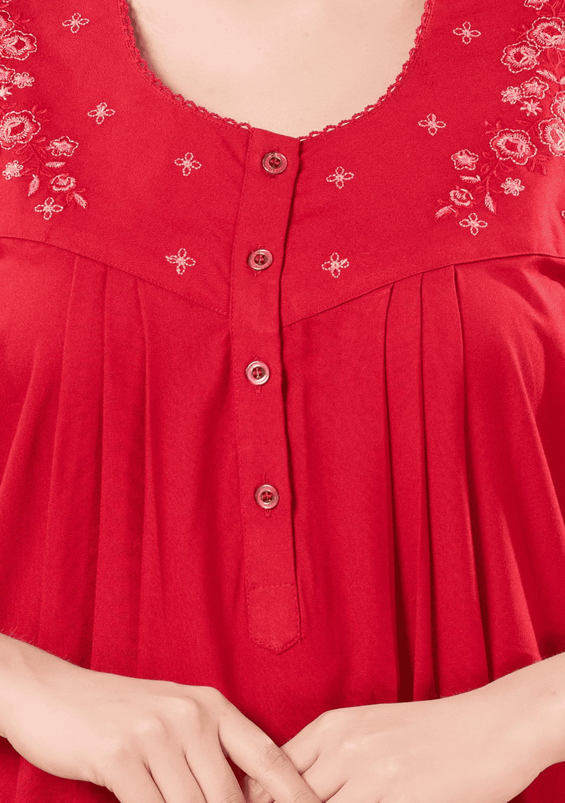 Anaya crimson Floral Embroidered Nightgown