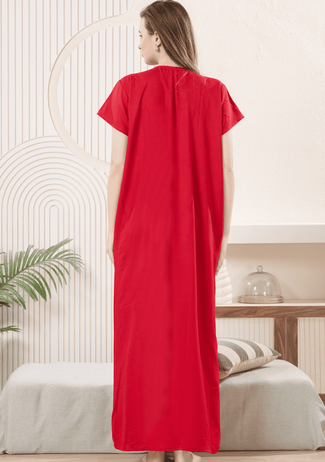 Anaya crimson Floral Embroidered Nightgown