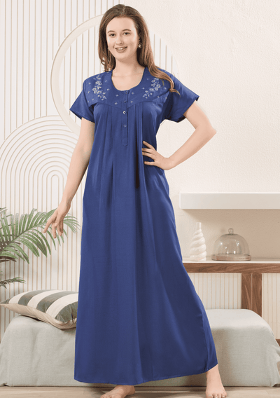 Anaya Denim Blue Floral Embroidered Nightgown