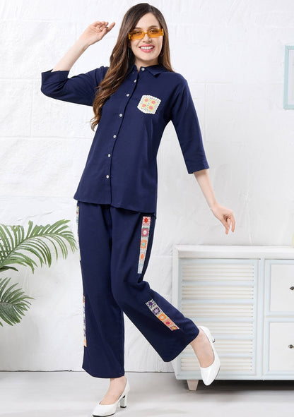 Camellia Ink Blue Crochet Linen Co-ord Set