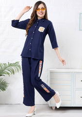 Camellia Ink Blue Crochet Linen Co-ord Set