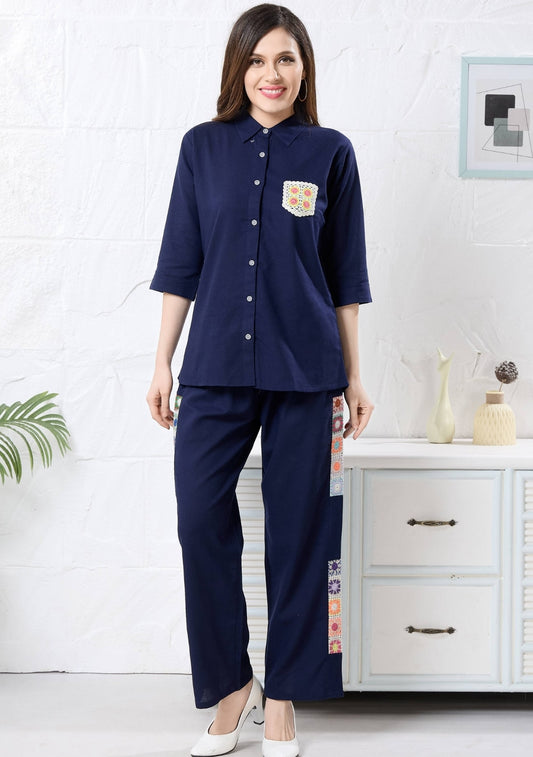 Camellia Ink Blue Crochet Linen Co-ord Set