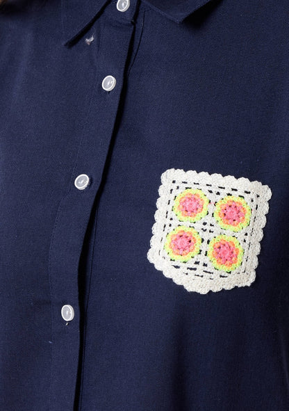 Camellia Ink Blue Crochet Linen Co-ord Set