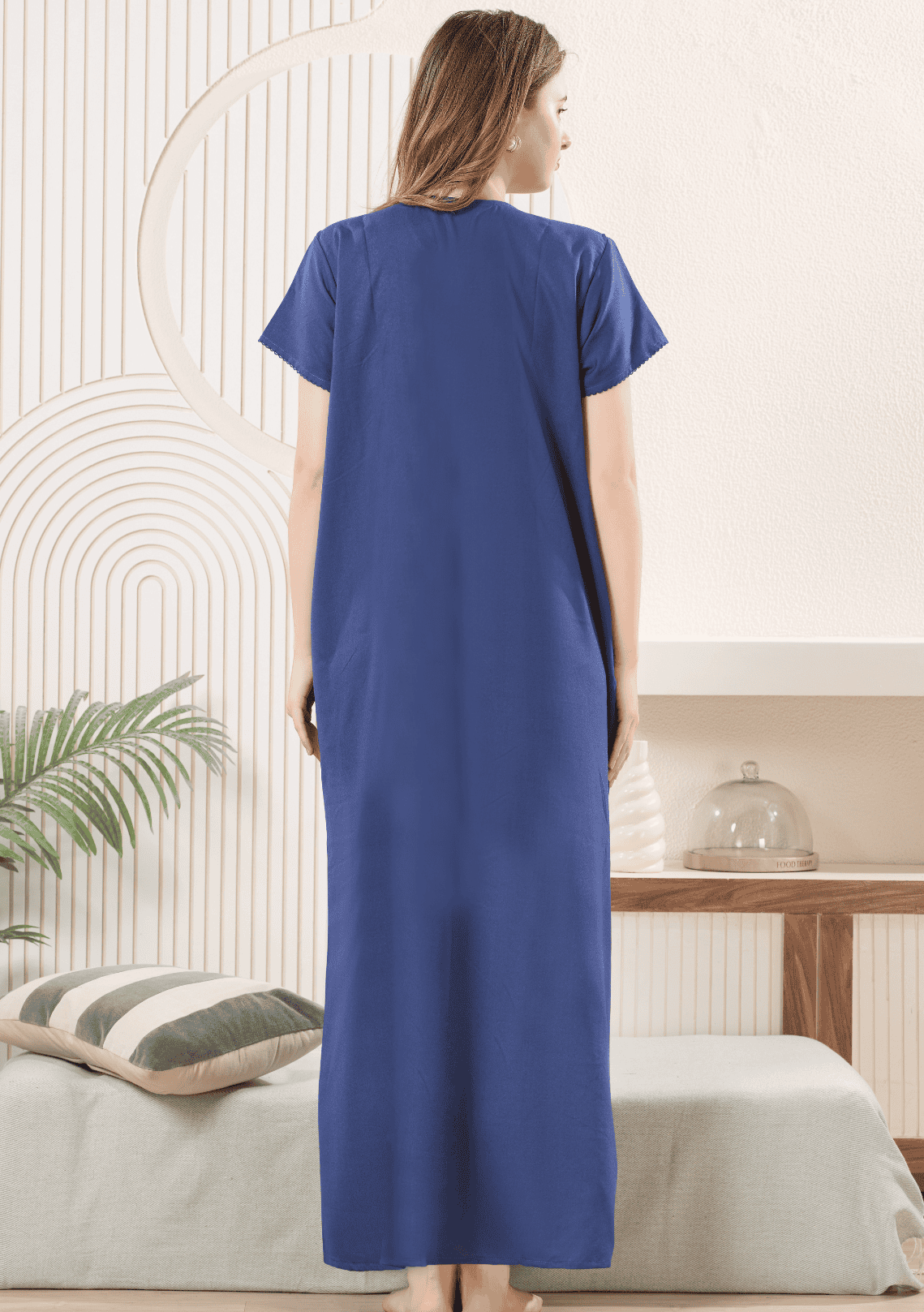 Anaya Denim Blue Floral Embroidered Nightgown