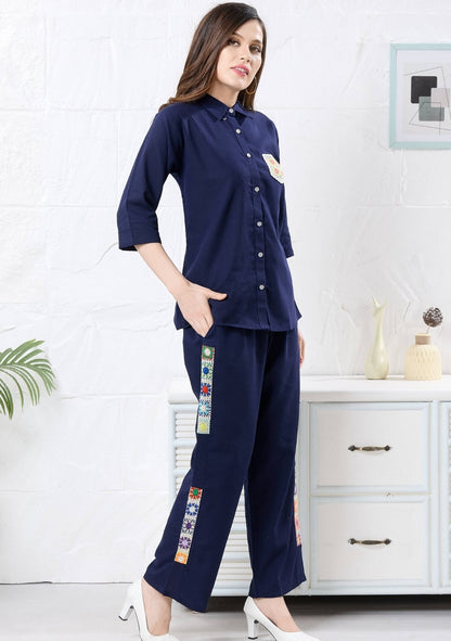Camellia Ink Blue Crochet Linen Co-ord Set