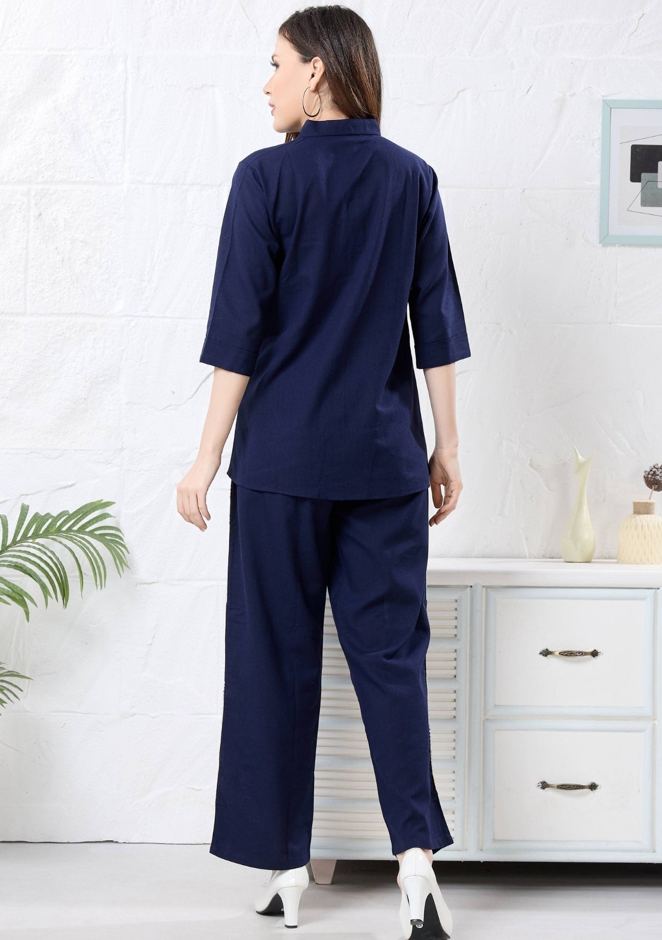 Camellia Ink Blue Crochet Linen Co-ord Set