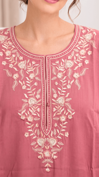 Aura Dusty Rose Bloom Embroidered Nightgown