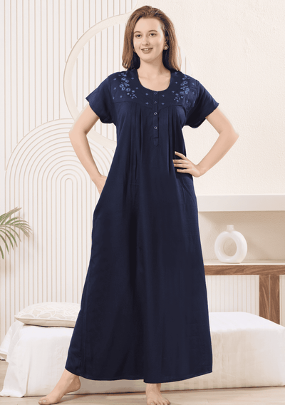 Anaya Indigo Floral Embroidered Nightgown