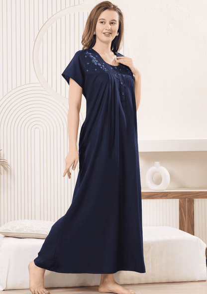 Anaya Indigo Floral Embroidered Nightgown