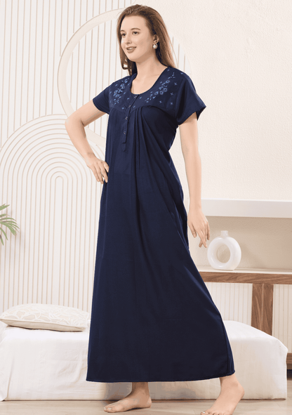 Anaya Indigo Floral Embroidered Nightgown