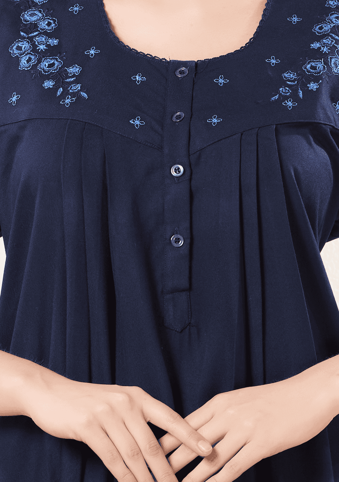 Anaya Indigo Floral Embroidered Nightgown