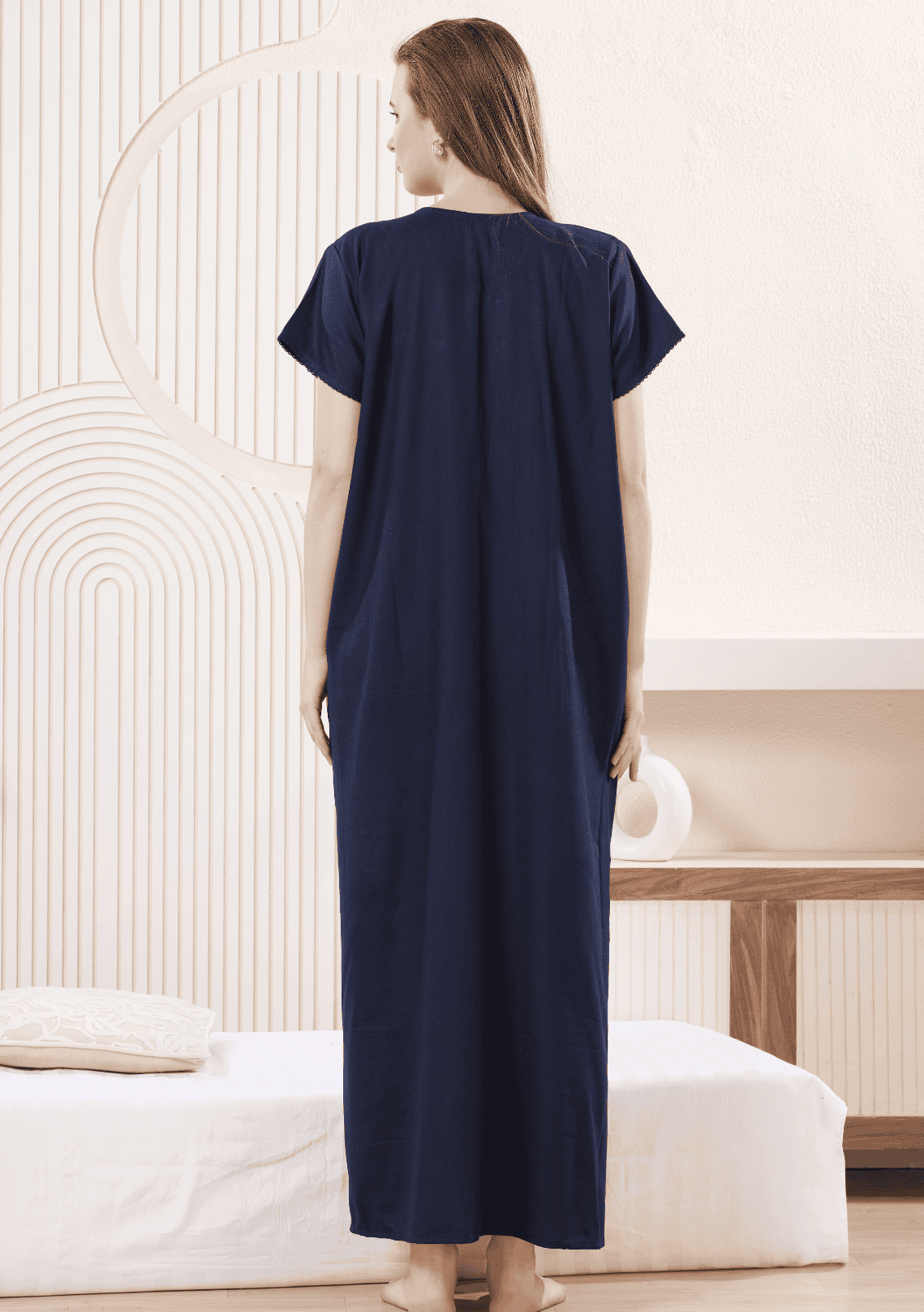 Anaya Indigo Floral Embroidered Nightgown