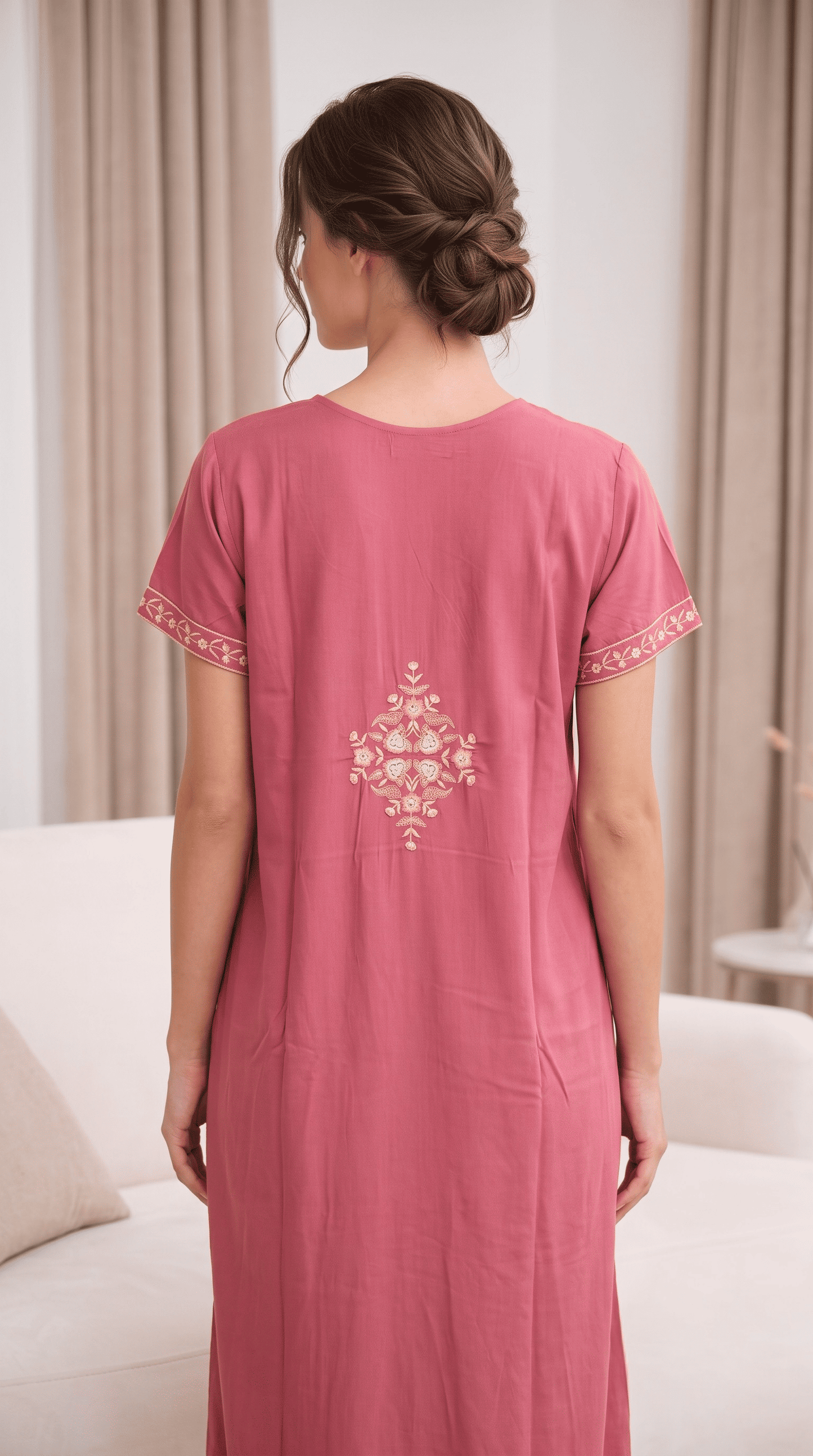 Aura Dusty Rose Bloom Embroidered Nightgown