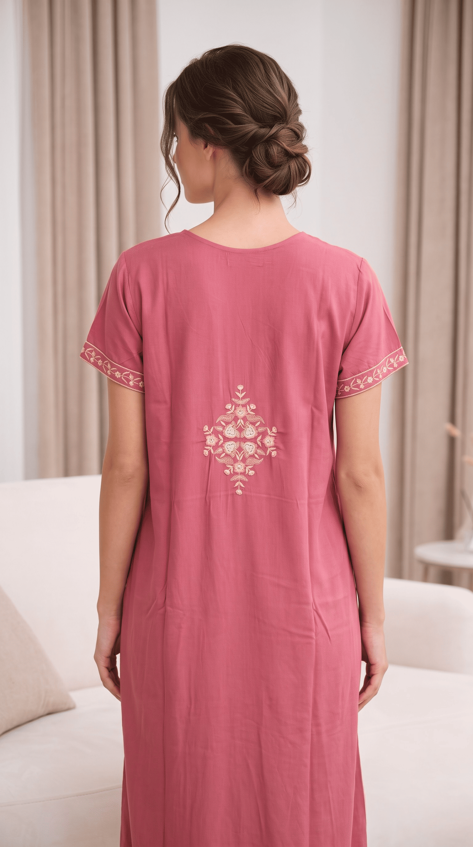 Aura Dusty Rose Bloom Embroidered Nightgown