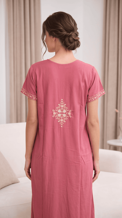 Aura Dusty Rose Bloom Embroidered Nightgown