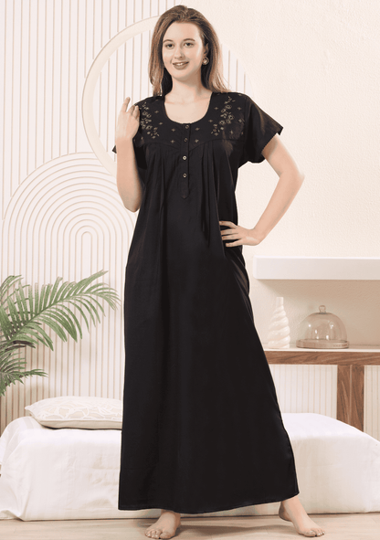 Anaya Black Floral Embroidered Nightgown