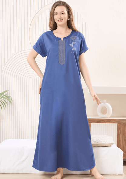 Lumi  Chambray Floral Embroidered  Nightgown