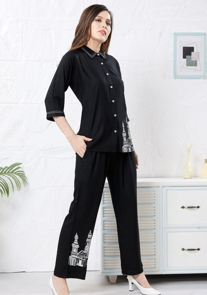 Veronica Noir Black Motif Linen Co-ord Set