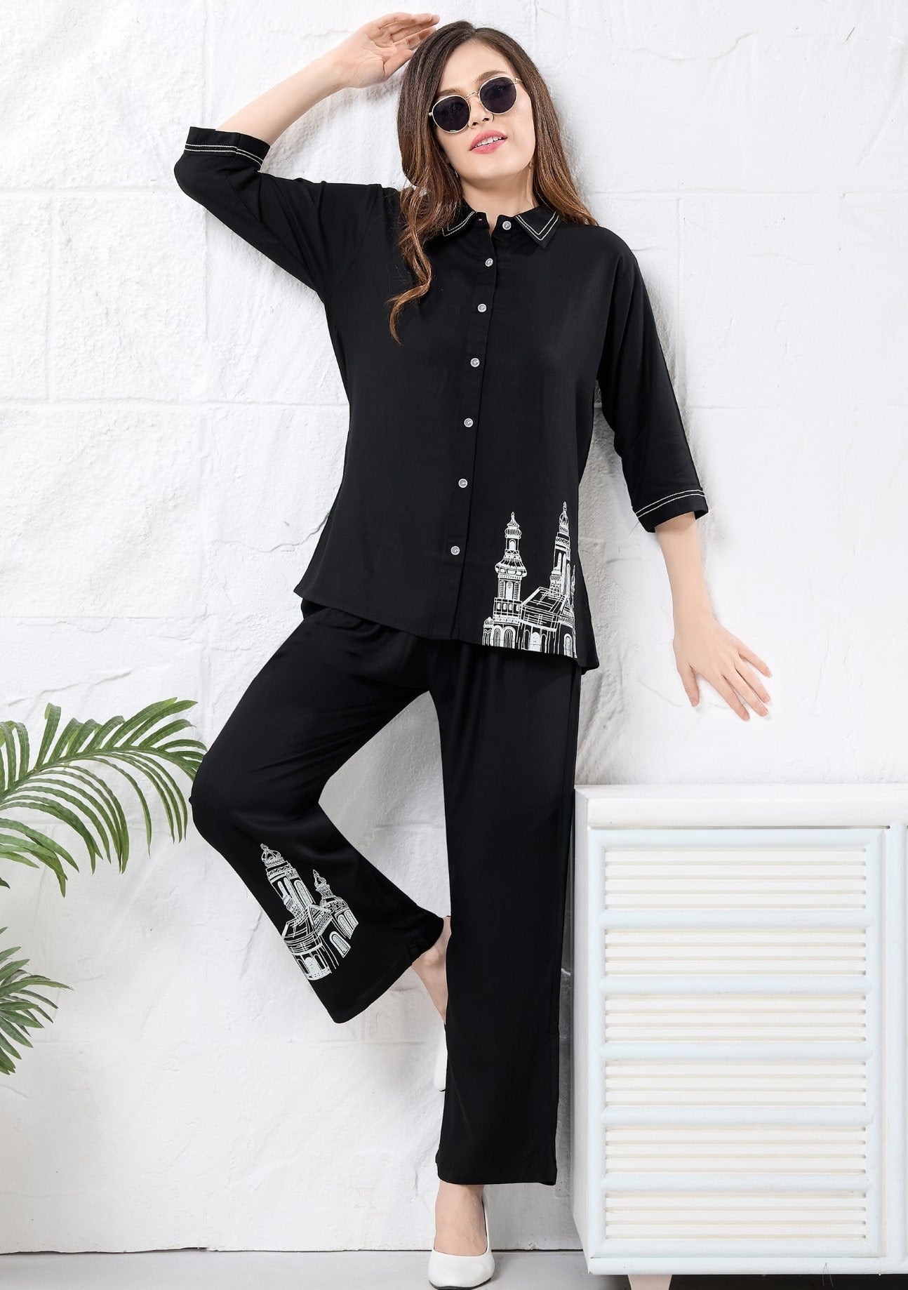 Veronica Noir Black Motif Linen Co-ord Set