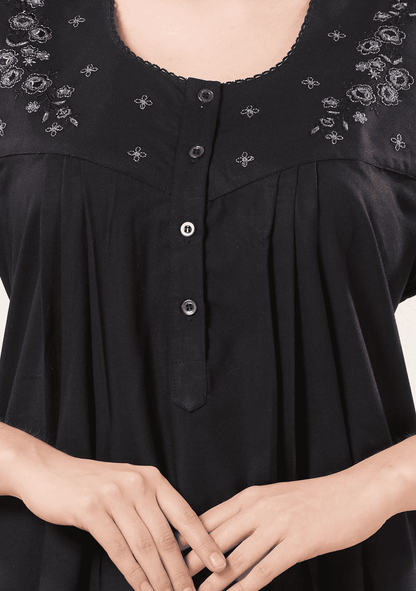 Anaya Black Floral Embroidered Nightgown