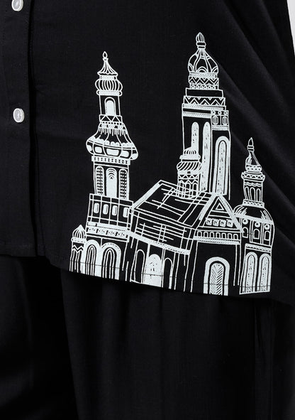 Veronica Noir Black Motif Linen Co-ord Set