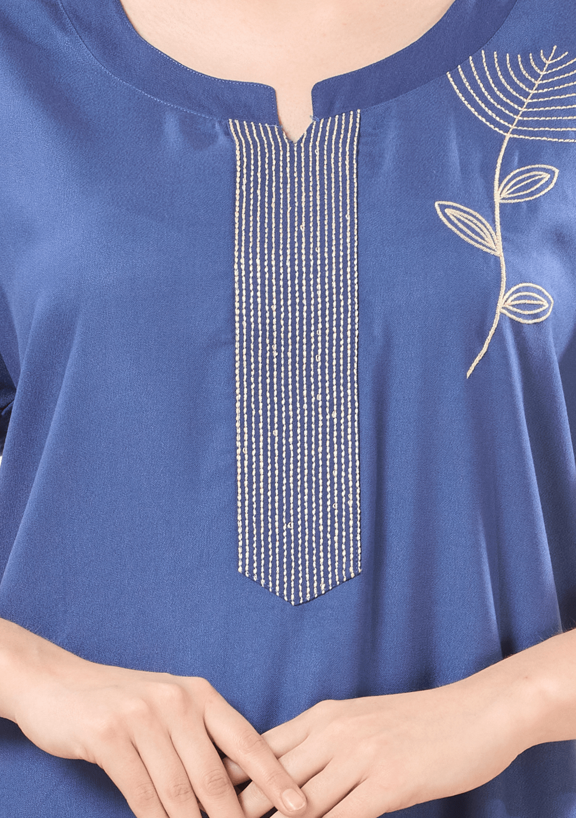 Lumi  Chambray Floral Embroidered  Nightgown