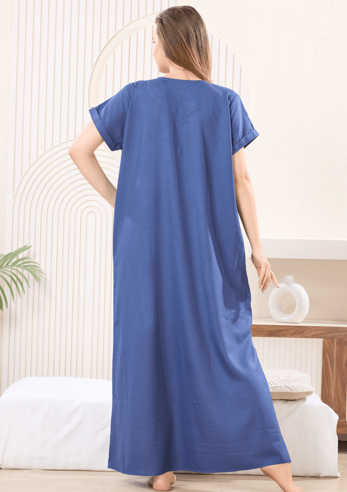 Lumi  Chambray Floral Embroidered  Nightgown