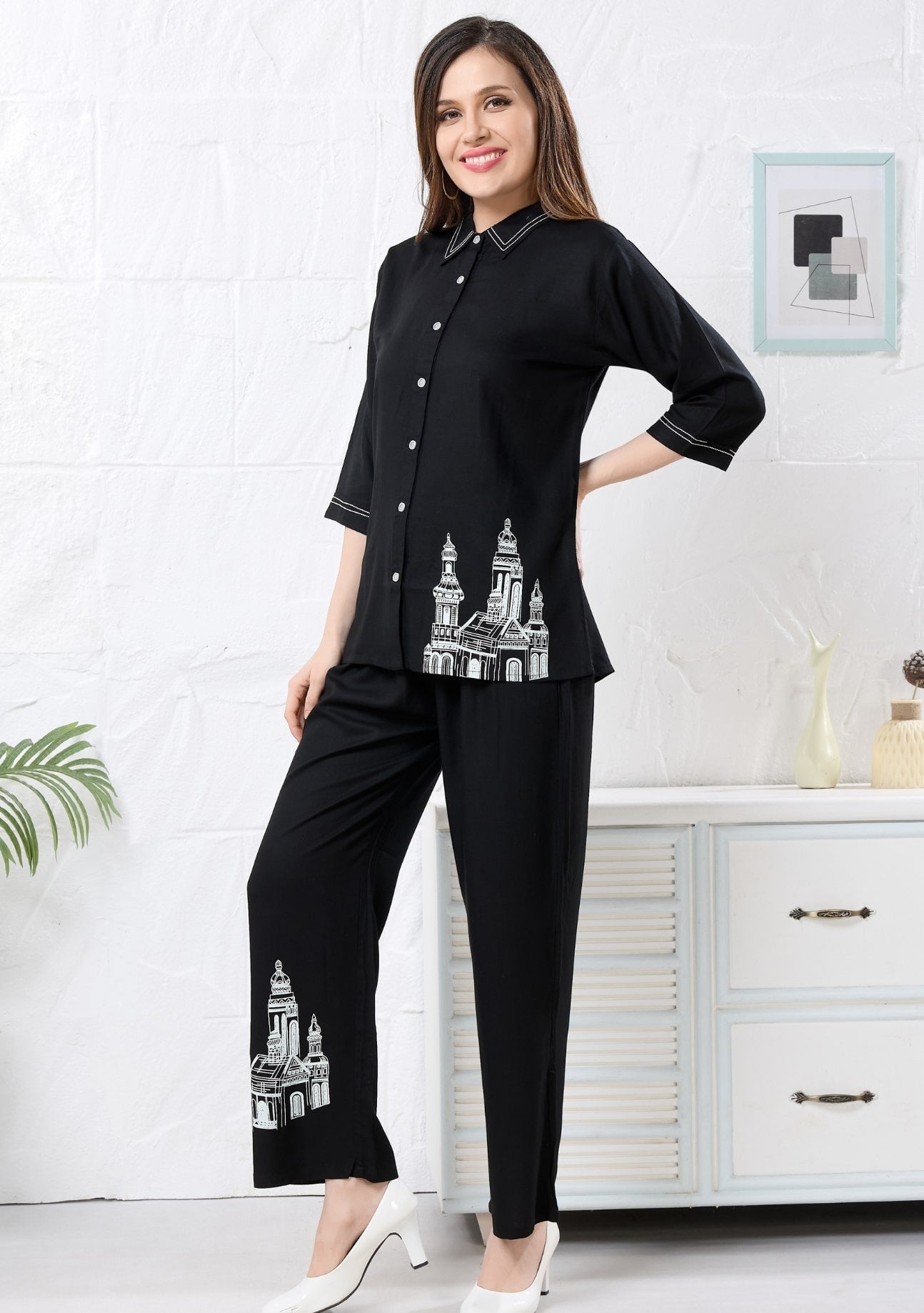 Veronica Noir Black Motif Linen Co-ord Set