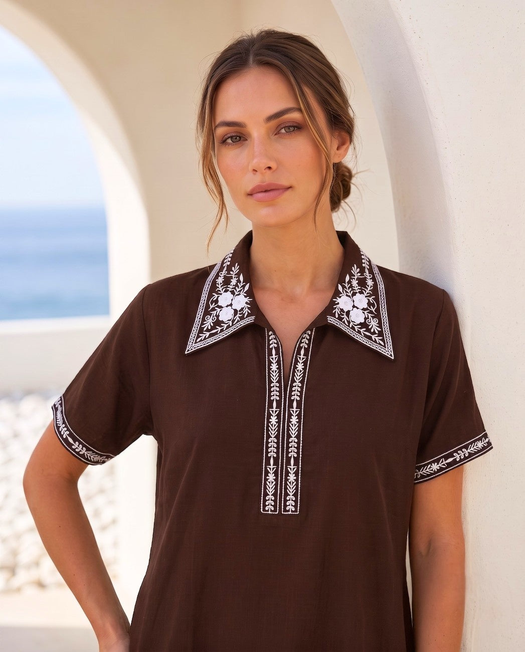 KIARA COCOA FLORAL EMBROIDERED NIGHTGOWN