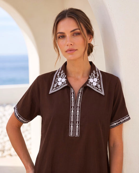 KIARA COCOA FLORAL EMBROIDERED NIGHTGOWN