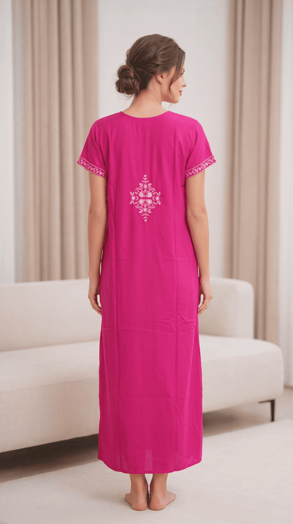 Aura Hot Pink Bloom Embroidered Nightgown