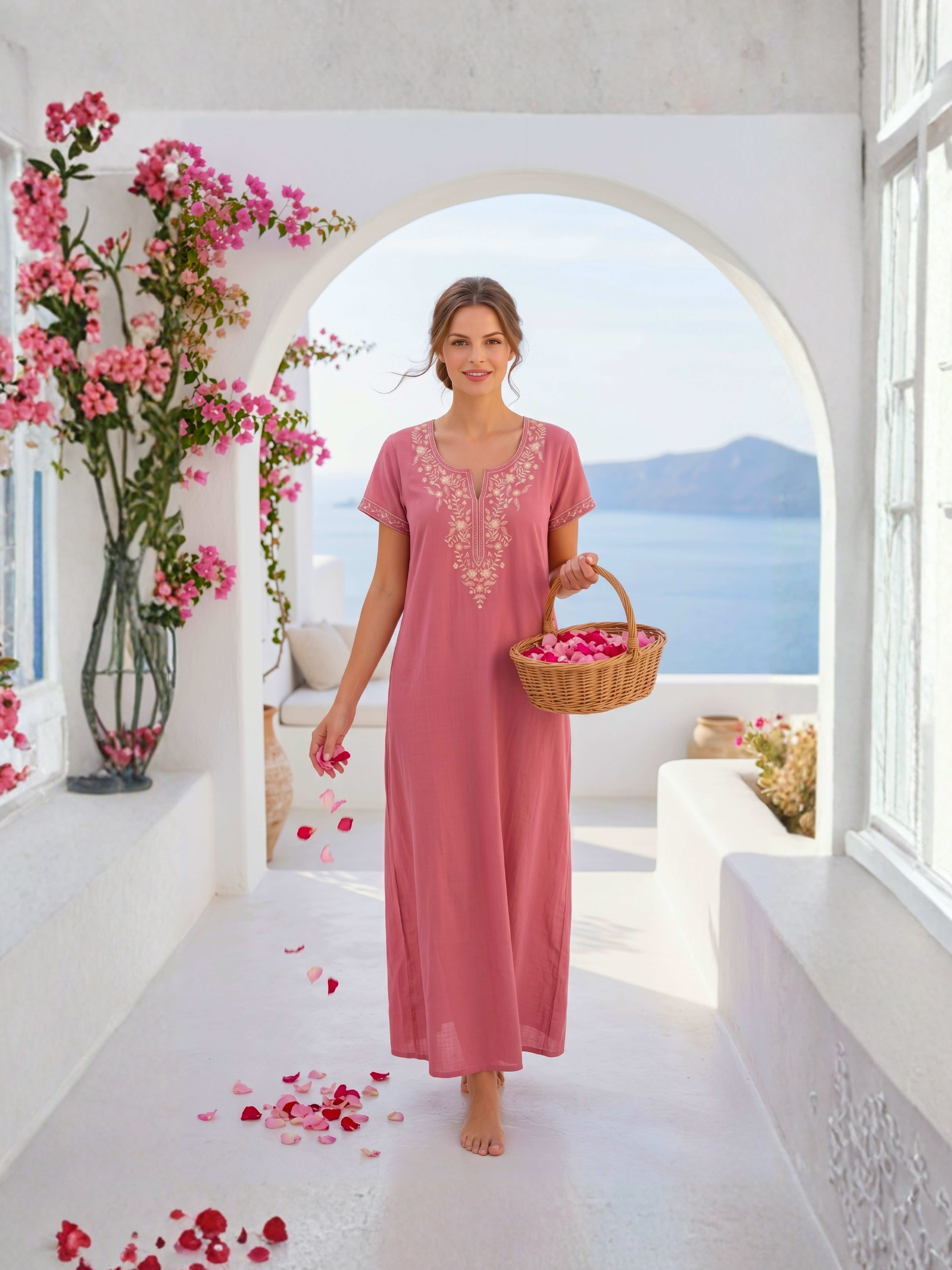 Aura Dusty Rose Bloom Embroidered Nightgown