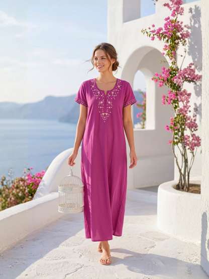 Aura Fuchsia Pink Bloom Embroidered Nightgown