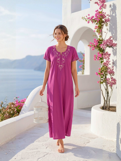 Aura Fuchsia Pink Bloom Embroidered Nightgown