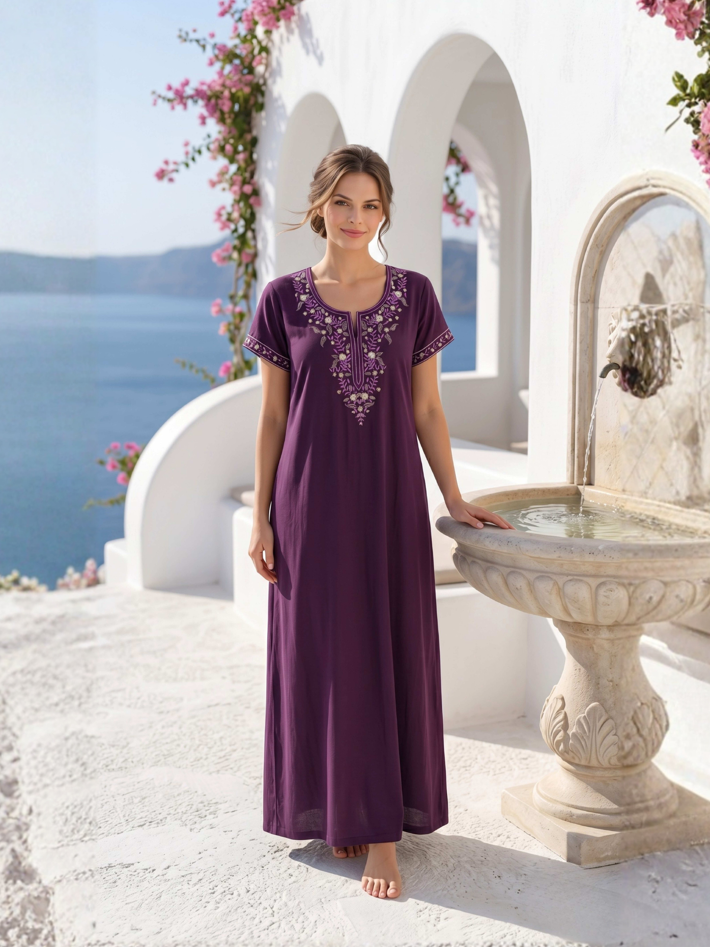 Aura Purple Bloom Embroidered Nightgown