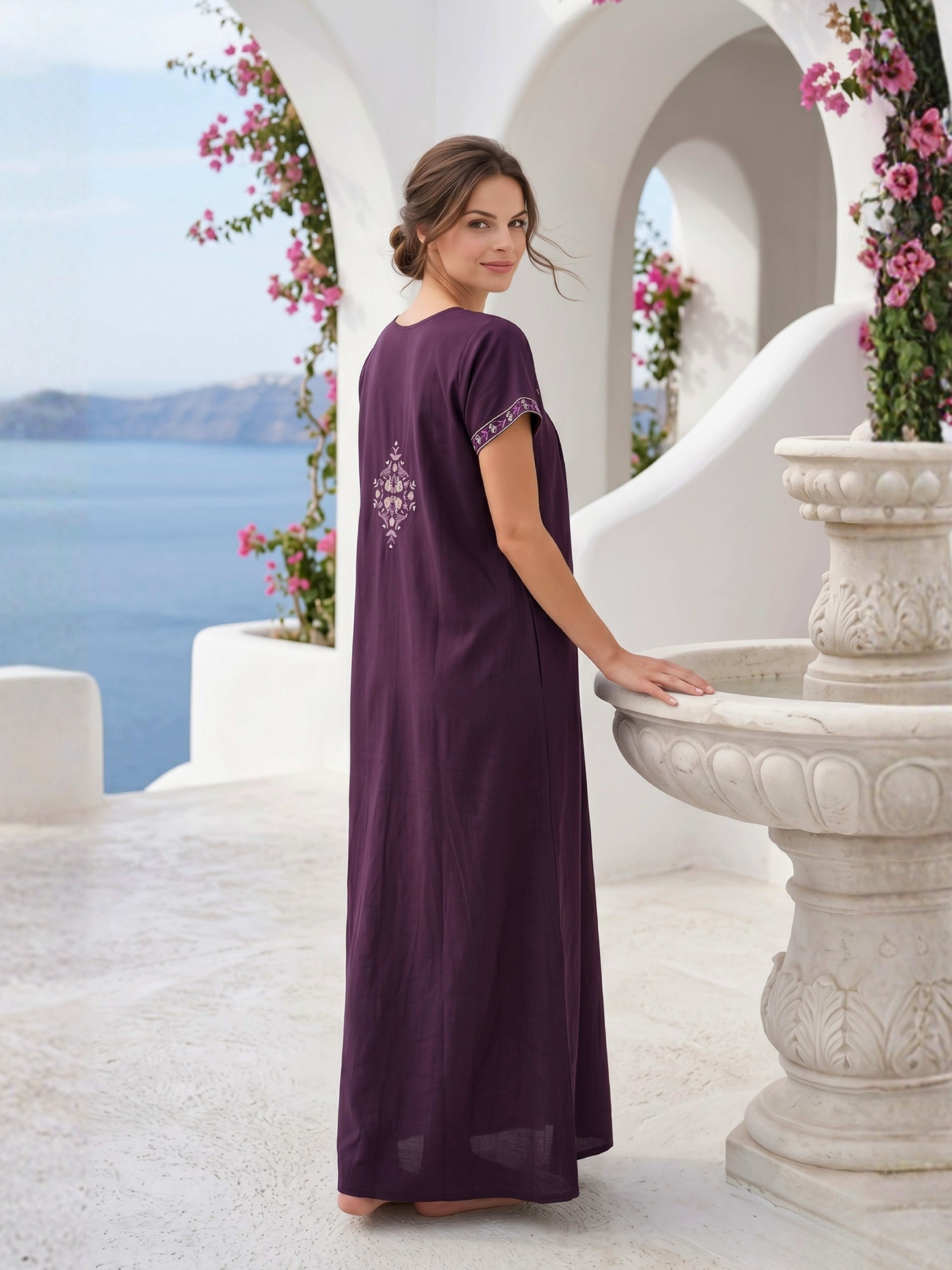Aura Purple Bloom Embroidered Nightgown