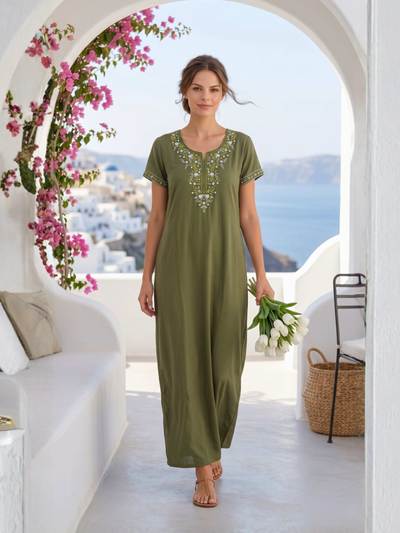 Aura Sage Green Bloom Embroidered Nightgown
