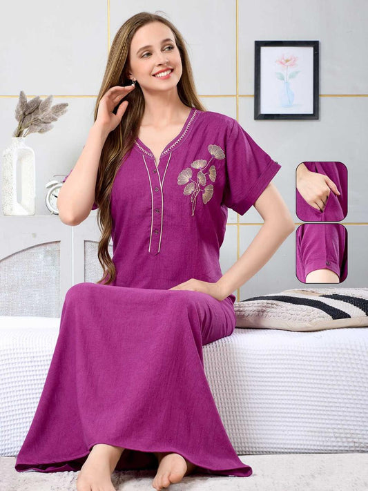 Ellie Berry Magenta Flower Embroidered Nightgown