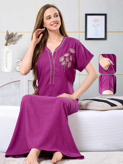 Ellie Berry Magenta Flower Embroidered Nightgown