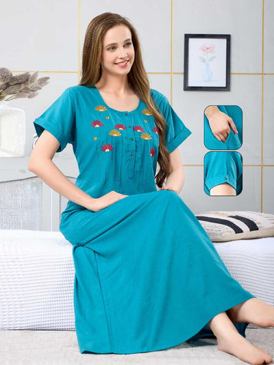 Honey Aqua Floral Embroidered Nightgown