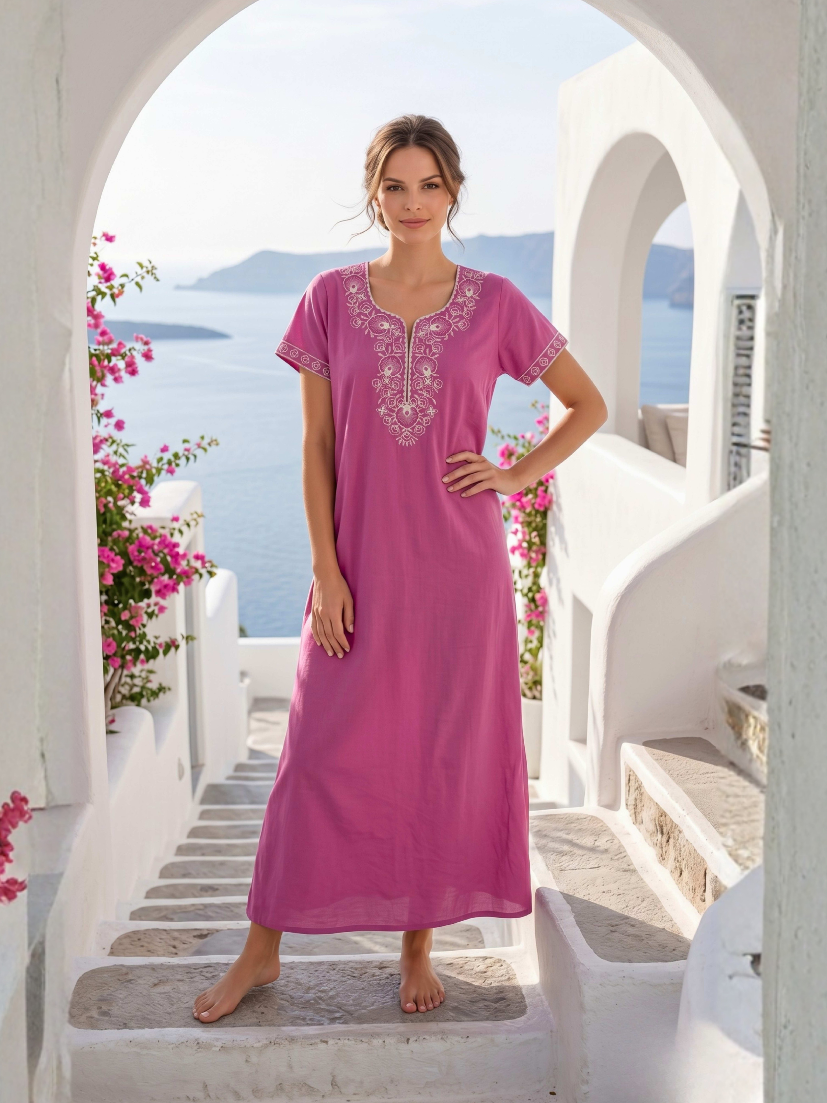 Lumina Blush Dusty Pink Ornate Embroidered Nightgown
