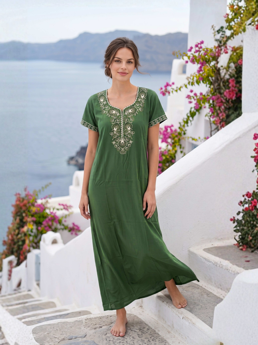 Lumina Forest Green Ornate Embroidered Nightgown
