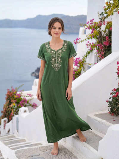 Lumina Forest Green Ornate Embroidered Nightgown