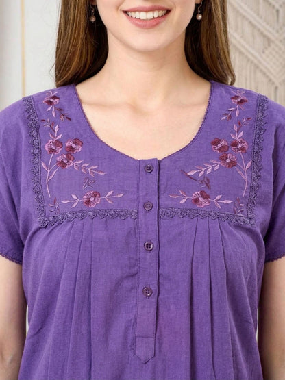 Lisa Lilac Purple Thread Embroidered Nightgown