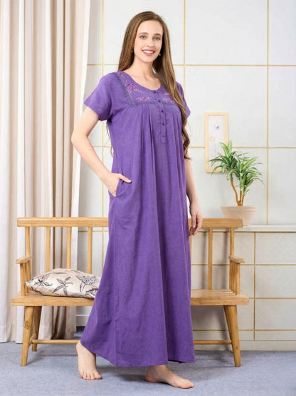 Lisa Lilac Purple Thread Embroidered Nightgown