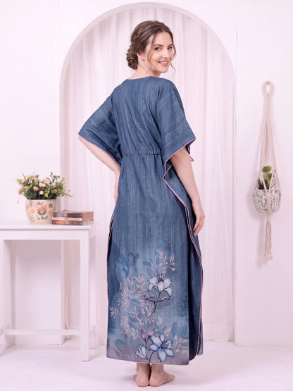 AVANI OCEAN BLUE MEADOW PRINTED KAFTAN