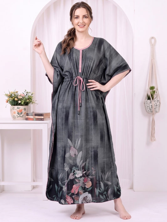 Adira Charcoal Bloom Printed Kaftan