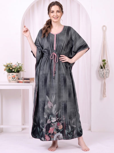 Adira Charcoal Bloom Printed Kaftan