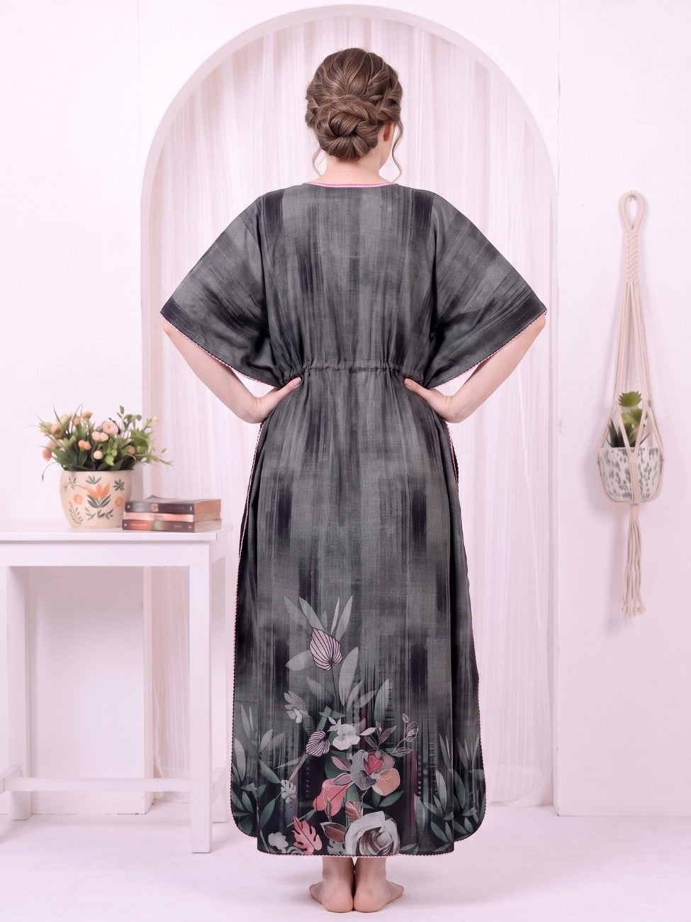Adira Charcoal Bloom Printed Kaftan