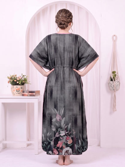 Adira Charcoal Bloom Printed Kaftan